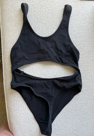 Free People Black Cutout Bodysuit with Mesh Back thumbnail 1
