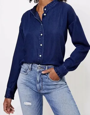 LOFT Plus Chambray Ruffle‎ Trim Blouse Top Size 14 Night Sky thumbnail 1