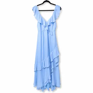NEW Lulus Charming Event Light Blue Asymmetrical Ruffled Maxi Dress Medium thumbnail 5