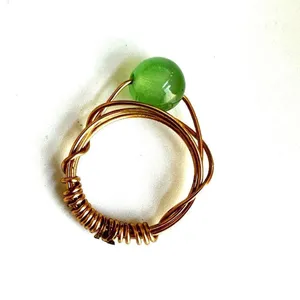 Gold tone green glow bead wire ring thumbnail 4