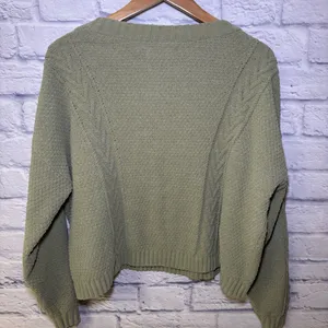 Hollister Women's Green Large V-Neck Cable-Knit Cardigan Hipster Teenager thumbnail 10