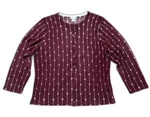 Garnet Hill Sweater Womens Large Signature Eco Merino Wool Cardigan Maroon thumbnail 1