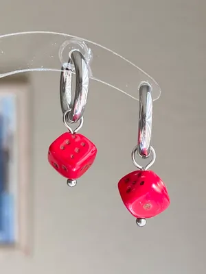 Handmade y2k funky unique red dice Czech glass dangle earrings ❤️ thumbnail 1