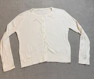 White Ribbed Button Up Cardigan Sweater XL Cream Knit Long Sleeve thumbnail 1