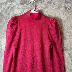 Alice + Olivia Issa Turtleneck Puff Sleeve‎ Dress Pink Glitter LG Wool Blend New thumbnail 2