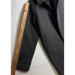 Uniqlo Herringbone Car Coat Charcoal Grey Button Front Overcoat thumbnail 12