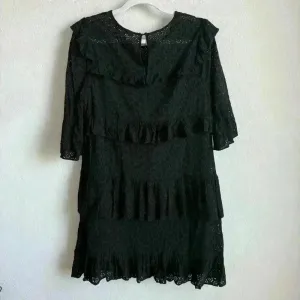 Madewell Women’s Black‎ Eyelet Waterlily Tiered Ruffle Boho Mini Dress Size 10 thumbnail 5
