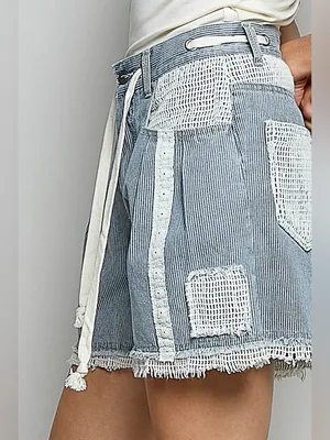 POL Light Blue Denim Jean Shorts with White Trim Lg thumbnail 8