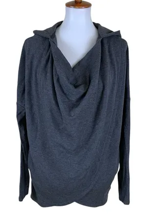 Athleta Charcoal Cowl Neck Hooded Long Sleeve Top Soft Stretch Gray Small thumbnail 1