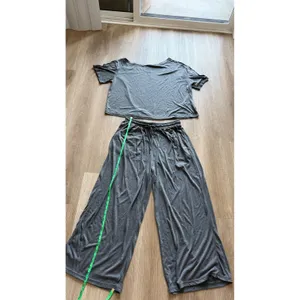 Charcoal Gray Lounge Set Wide Leg Pants and Cropped Short Sleeve Top 1XL thumbnail 8