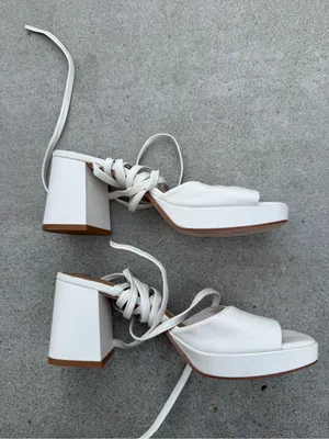 Reformation White Leather Platform Block Sandals Lace-Up Formal Size 7.5 thumbnail 4