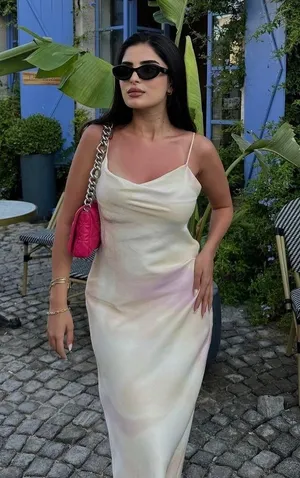 Zara maxi long satin foil effect cowl neck body on casual summer vacation dress thumbnail 1