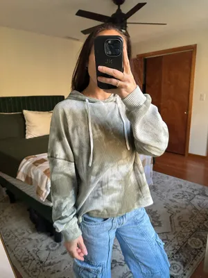 Lightweight Tye Dye Long Sleeve Hoodie Gray thumbnail 2