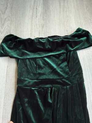 SHEIN Elegant Green Velvet Off-Shoulder Maxi Dress — Size S thumbnail 4