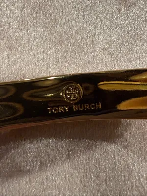 Tory Burch | Gold Plated & Red Enamel Logo Open Bangle Bracelet thumbnail 3