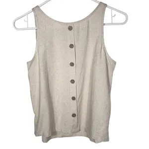 NWT Womens Linen Crop Tank Top Beige Sleeveless Button‎ Back Beach Summer Med thumbnail 6