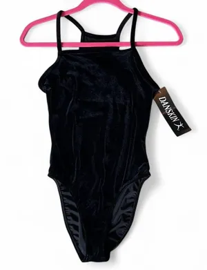 NWT -Danskin Black Velvet Halter Leotard - Size Medium, thumbnail 1