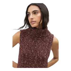 Anthropologie Marled Knit‎ Sleeveless Slit Turtleneck Sweater Tunic Burgundy MED thumbnail 3