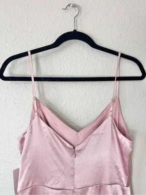 Birdy Grey Satin Light Pink V-Neck Maxi Dress Size Small thumbnail 5
