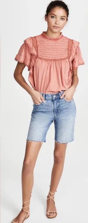 Free people le femme peach ruffle boho top XS nwt thumbnail 1