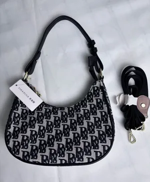 ZAR & RUILR Monogram Shoulder Bag With Crossbody Strap NWT Canvas Black White thumbnail 1