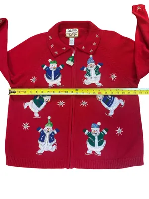 Heirloom Collectibles Embroidered Snowman Zip Up Cardigan Sweater Womens Large thumbnail 7