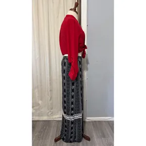 Bohemian Solemio Maxi Skirt M Black White Floral Striped Double Slit‎ Crochet thumbnail 10