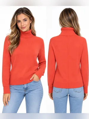 Aqua Turtle Neck Sweater Coral 100% Cashmere Medium thumbnail 2