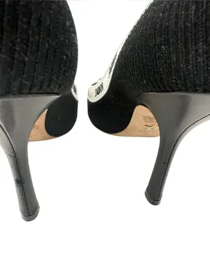 Dior J’Adior Logo Ribbon Black Canvas Slip On Pointed Toe Pumps Size 38 thumbnail 10