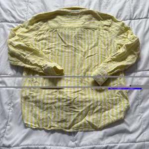 Loft Womens Medium Striped Linen Blend long‎ Sleeve Blouse Button Down Yellow thumbnail 8