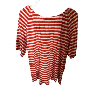 NWT Chic J. Crew linen blend red‎ white striped tassel tie blouse M thumbnail 2