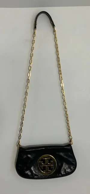 Tory Burch Reva Black Leather Detachable Gold Chain‎ Crossbody Clutch thumbnail 1