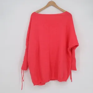 SHEIN Womens XXL 14 Coral Pink Lace Up Sleeve Boat Neck Oversized Knit Sweater thumbnail 4
