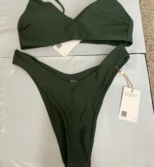 New Quince Italian High Rise High Leg Bikini Bottom & Cami Top Palm Green Medium thumbnail 1