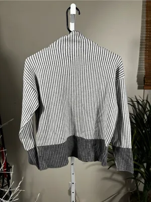 B174. Rachel Zoe Striped Mock Neck Sweater in White and Gray- oversized thumbnail 4