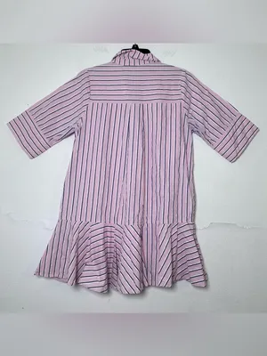 Entro Pink White and Navy Parker Striped Ruffle-Hem Mini Shirt Dress Size S thumbnail 3