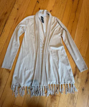 São Paulo Light Cream Open-Front Fringe Cardigan Sweater Size 4 - C69-035 thumbnail 1