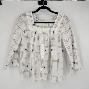 Madewell Embroidered Windowpane Square-Neck Button-Down Top‎ White White Wash XS thumbnail 2