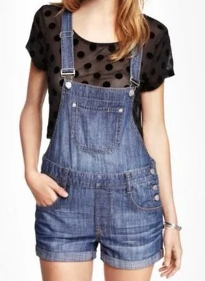 EXPRESS blue denim overalls / romper with adjustable straps and pockets size 8 thumbnail 1