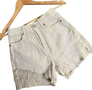 American Eagle Highest Rise Mom Shorts Beige Distressed Cutoff Khaki Denim 000 thumbnail 1