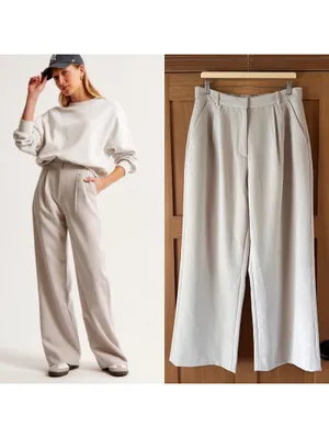 Abercrombie & Fitch Sloane Tailored Wide Leg Pants Trouser Beige Women’s 12/31 thumbnail 2