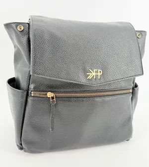 Freshly Picked Classic Diaper Backpack bag Black vegan pebbled leather large thumbnail 1
