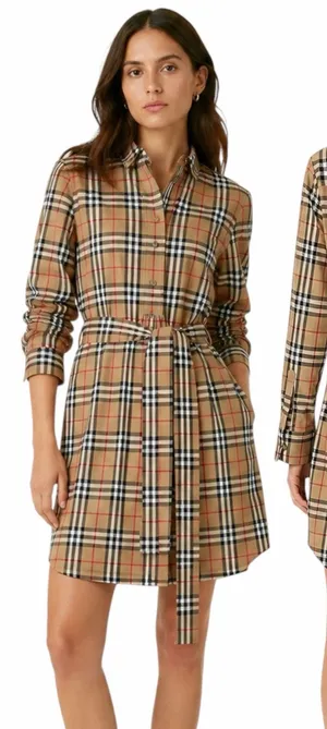 Burberry Giovanna Vintage Check Poplin Cotton Shirt Dress Beige Size 4 thumbnail 1
