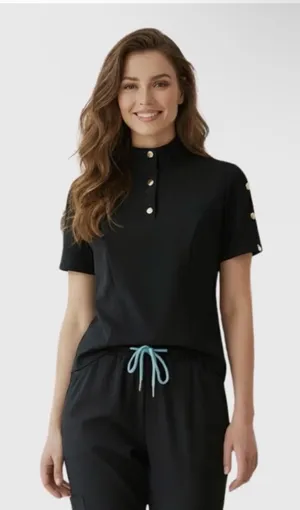 Black High Neck Scrub Top Size XS thumbnail 1