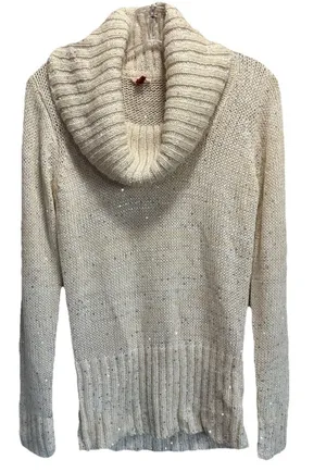 L.e.i Juniors‎ Knit Cream Sequins Sweater Long Sleeve Size XL Turtleneck Soft thumbnail 1