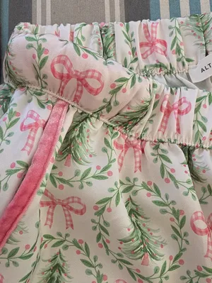 Under The Tree Christmas Pajama Set With Velvet Ties Top XS Bottoms M thumbnail 15