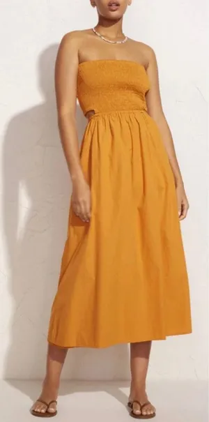 NWT Faithfull The Brand Deva Midi‎ Dress Plain Orange Smocked Cut Out Large thumbnail 1