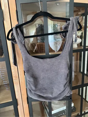Free People boulevard tank top cropped ruched tie straps bow ribbed acid wash thumbnail 7