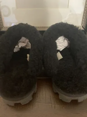 UGG Coquette Black Suede Shearling Slippers Mules Size 7 thumbnail 9