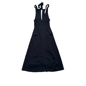 Mimi & Dottie Halter Flare Midi Dress NWT Large V Neck Tie Neck ID9023 Black thumbnail 9